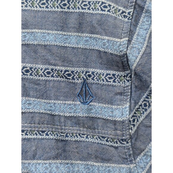 Volcom Linen Boho Button Up Shirt Mens LG Beach Travel Cali Hippie Surfer Skate - Picture 7 of 12